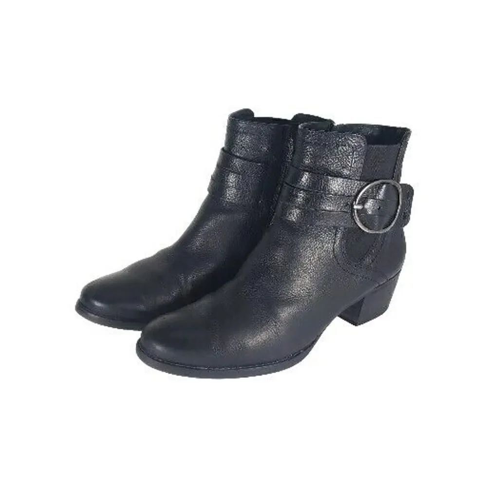 Paul Green Women's US8-8,5 UK6 Black Leather Side Zip Buckle Ankle Boots Booties